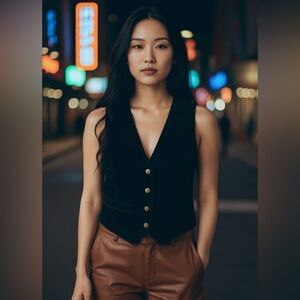 Stylish Black Vest with Gold Buttons leather vintage small